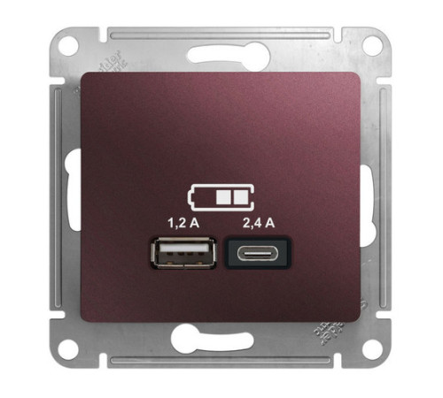 Розетка 2xUSB Systeme Electric GLOSSA, скрытый монтаж, баклажановый, GSL001139