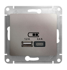 Розетка 2xUSB Systeme Electric GLOSSA, скрытый монтаж, платина, GSL001239