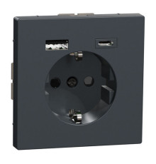Розетка с 2xUSB тип А+С Schneider Electric MERTEN D-LIFE, скрытый монтаж, с заземлением, антрацит