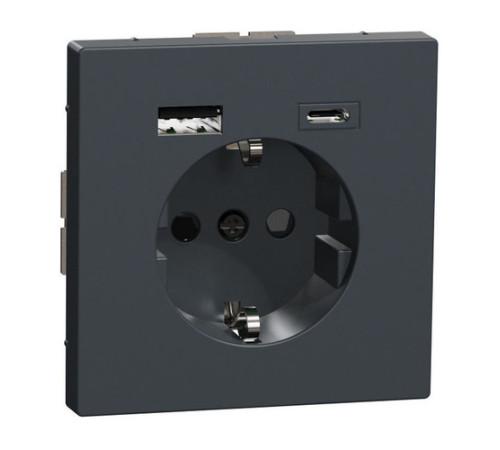 Розетка с 2xUSB тип А+С Schneider Electric MERTEN D-LIFE, скрытый монтаж, с заземлением, антрацит