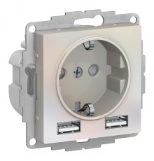 Розетка с USB Systeme Electric ATLASDESIGN, скрытый монтаж, с заземлением, жемчуг