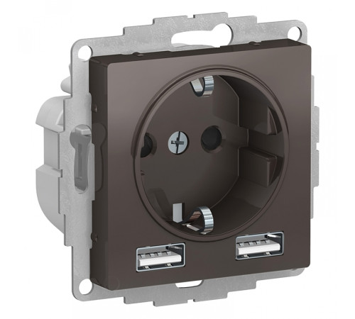 Розетка с USB Systeme Electric ATLASDESIGN, скрытый монтаж, с заземлением, мокко