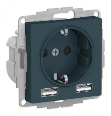 Розетка с USB Systeme Electric ATLASDESIGN, скрытый монтаж, с заземлением, изумруд