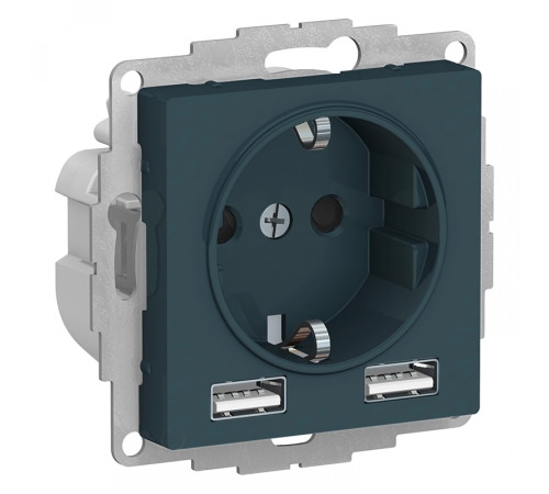 Розетка с USB Systeme Electric ATLASDESIGN, скрытый монтаж, с заземлением, изумруд