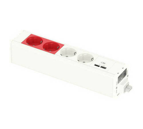Unica System+ Блок 2хРозетка БЕЛАЯ + 2хРозетка КРАСНАЯ + 2хUSB типа A//C БЕЛЫЙ
