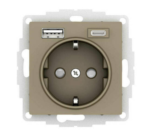 ATLASDESIGN РОЗЕТКА 16А c 2 USB A+C, 5В//2,4А//3,0А, 2х5В//1,5А, механизм, ШАМПАНЬ