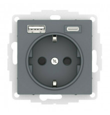 ATLASDESIGN РОЗЕТКА 16А c 2 USB A+C, 5В//2,4А//3,0А, 2х5В//1,5А, механизм, ГРИФЕЛЬ