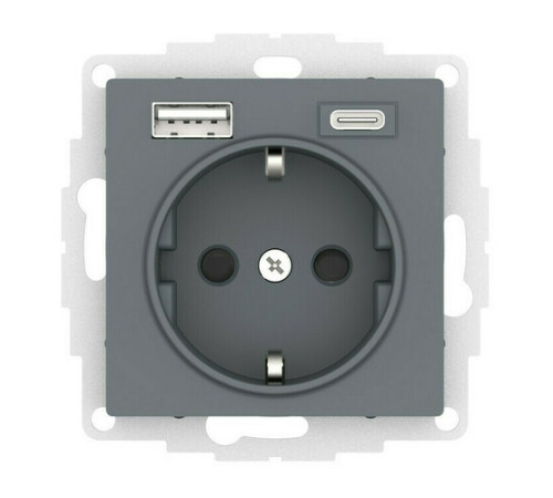 ATLASDESIGN РОЗЕТКА 16А c 2 USB A+C, 5В//2,4А//3,0А, 2х5В//1,5А, механизм, ГРИФЕЛЬ