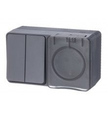 AtlasDesign Profi54 БЛОК: РОЗ. з/к со шт. 16А 250B, ВЫКЛ.2-клав.10А, АНТРАЦИТ