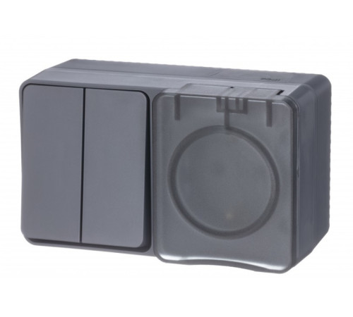 AtlasDesign Profi54 БЛОК: РОЗ. з/к со шт. 16А 250B, ВЫКЛ.2-клав.10А, АНТРАЦИТ