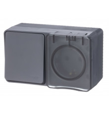 AtlasDesign Profi54 БЛОК: РОЗ. з/к со шт. 16А 250B, ВЫКЛ.1-клав.10А, АНТРАЦИТ