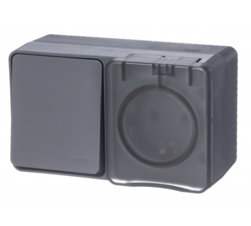 AtlasDesign Profi54 БЛОК: РОЗ. з/к со шт. 16А 250B, ВЫКЛ.1-клав.10А, АНТРАЦИТ