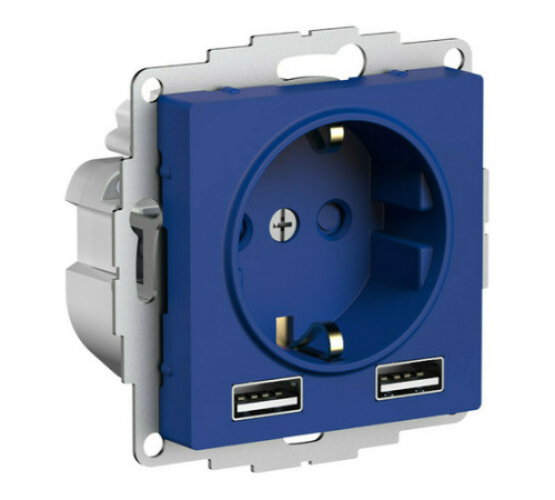 Розетка с 2xUSB Systeme Electric ATLASDESIGN, скрытый монтаж, с заземлением, аквамарин, ATN001130
