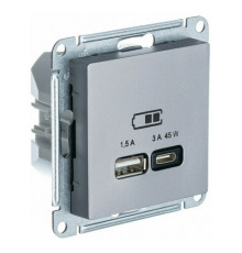 Розетка USB+USB type C Systeme Electric ATLASDESIGN, скрытый монтаж, сталь, ATN000929