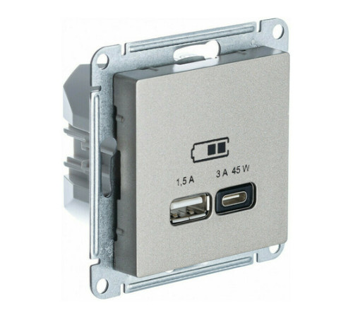 Розетка USB+USB type C Systeme Electric ATLASDESIGN, скрытый монтаж, шампань, ATN000529