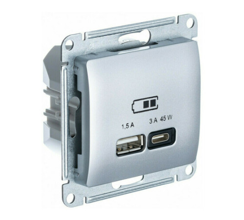 Розетка USB+USB type C Systeme Electric GLOSSA, скрытый монтаж, алюминий, GSL000329