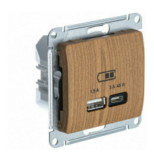 Розетка USB+USB type C Systeme Electric GLOSSA, скрытый монтаж, дуб, GSL000529