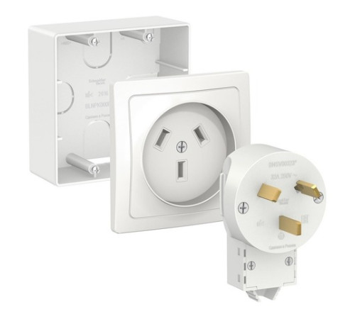 BLANCA СИЛОВОЙ КОМПЛЕКТ 32 А, 250 В: розетка, вилка, подъемная коробка, БЕЛЫЙ