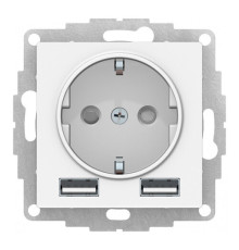 Розетка с 2xUSB Systeme Electric ATLASDESIGN, скрытый монтаж, с заземлением, со шторками, лотос, ATN001330