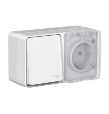 Розетка + выключатель 1-клавишный Systeme Electric ATLASDESIGN PROFI54, открытый монтаж, серый, ATN543070