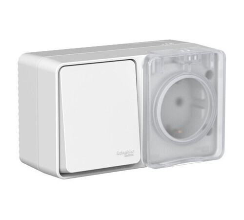 Розетка + выключатель 1-клавишный Systeme Electric ATLASDESIGN PROFI54, открытый монтаж, серый, ATN543070