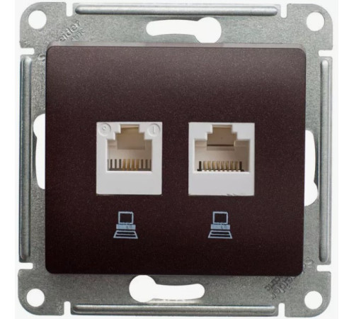 Розетка двойная компьютерная RJ45 Cat.5 Systeme Electric GLOSSA, шоколад
