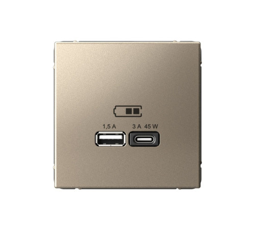 Розетка USB+USB type C Systeme Electric ARTGALLERY, скрытый монтаж, шампань, GAL000529