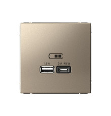 Розетка USB+USB type C Systeme Electric ARTGALLERY, скрытый монтаж, шампань, GAL000529