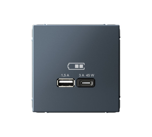 Розетка USB+USB type C Systeme Electric ARTGALLERY, скрытый монтаж, грифель, GAL000729