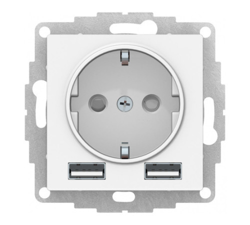 Розетка с USB Systeme Electric ATLASDESIGN, скрытый монтаж, с заземлением, белый