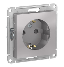 Розетка Systeme Electric ATLASDESIGN, скрытый монтаж, с заземлением, со шторками, винтовые клеммы, алюминий