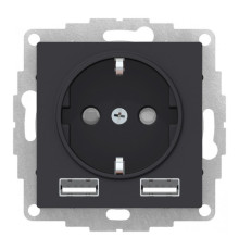 Розетка с USB Systeme Electric ATLASDESIGN, скрытый монтаж, с заземлением, карбон