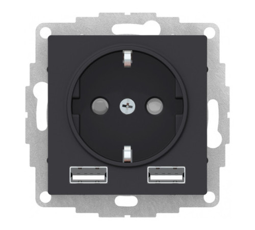 Розетка с USB Systeme Electric ATLASDESIGN, скрытый монтаж, с заземлением, карбон