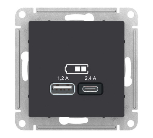 Розетка 2xUSB Systeme Electric ATLASDESIGN, карбон