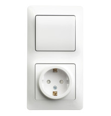 Блок: выключатель 1-клавишный и розетка Systeme Electric GLOSSA, скрытый монтаж, белый