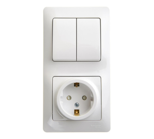 Блок: выключатель 2-клавишный и розетка Systeme Electric GLOSSA, скрытый монтаж, белый