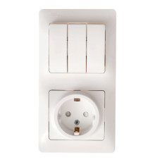 Блок: выключатель 3-клавишный и розетка Systeme Electric GLOSSA, скрытый монтаж, белый