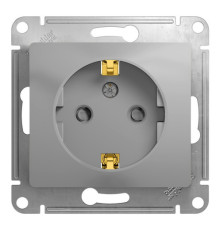 Розетка Systeme Electric GLOSSA, скрытый монтаж, с заземлением, со шторками, алюминий
