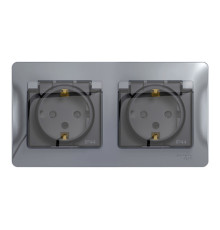 Розетка двухместная Systeme Electric GLOSSA, скрытый монтаж, с заземлением, с крышкой, со шторками, алюминий, GSL000347