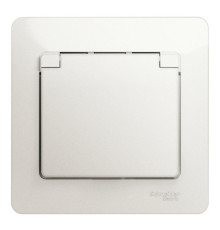 Розетка Systeme Electric GLOSSA, скрытый монтаж, с заземлением, с крышкой, со шторками, перламутр