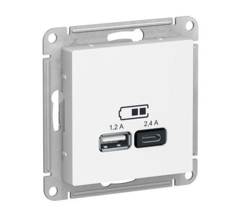 Розетка 2xUSB Systeme Electric ATLASDESIGN, скрытый монтаж, белый, ATN000139