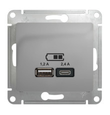 Розетка 2xUSB Systeme Electric GLOSSA, скрытый монтаж, алюминий, GSL000339