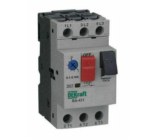 Силовой автомат для защиты двигателя DEKraft ВА-431 6.3А 3P, термомагнитный расцепитель, 21228DEK
