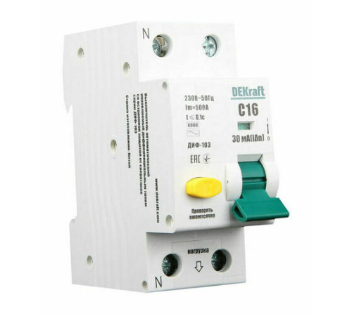 Дифавтомат DEKraft ДИФ-103 1P+N 25А (C) 6 кА, 30 мА ( A ), 16231DEK