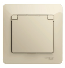 Розетка Systeme Electric GLOSSA, скрытый монтаж, с заземлением, с крышкой, со шторками, бежевый