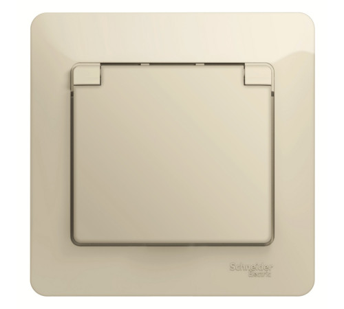 Розетка Systeme Electric GLOSSA, скрытый монтаж, с заземлением, с крышкой, со шторками, бежевый