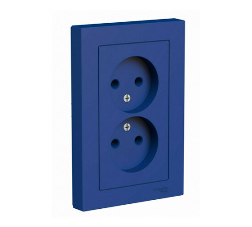 Розетка двойная Systeme Electric ATLASDESIGN, скрытый монтаж, без заземления, аквамарин