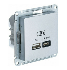 Розетка USB+USB type C Systeme Electric ATLASDESIGN, скрытый монтаж, алюминий, ATN000329