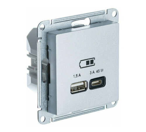 Розетка USB+USB type C Systeme Electric ATLASDESIGN, скрытый монтаж, алюминий, ATN000329