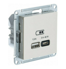 Розетка USB+USB type C Systeme Electric ATLASDESIGN, скрытый монтаж, бежевый, ATN000229